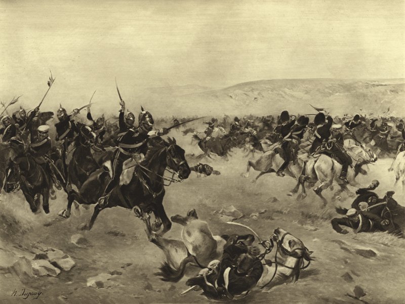 重い旅団の突撃、バラクラバの戦い、1854年（グラビア） 作： アンリ・ルイス・デュプレー
