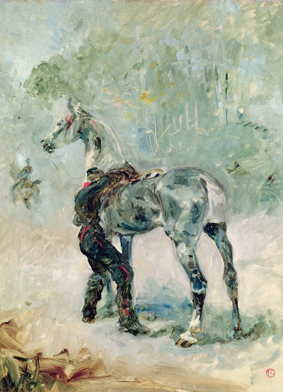 トゥールーズ・ロートレック、馬に鞍をつける砲兵、希少画集画 Henri_de_Toulouse_Lautrec_-