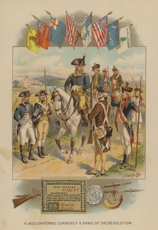 アメリカ独立戦争の国旗、軍服、通貨、武器（クロモリト 作： ヘンリー・アレクサンダー（後）オグデン