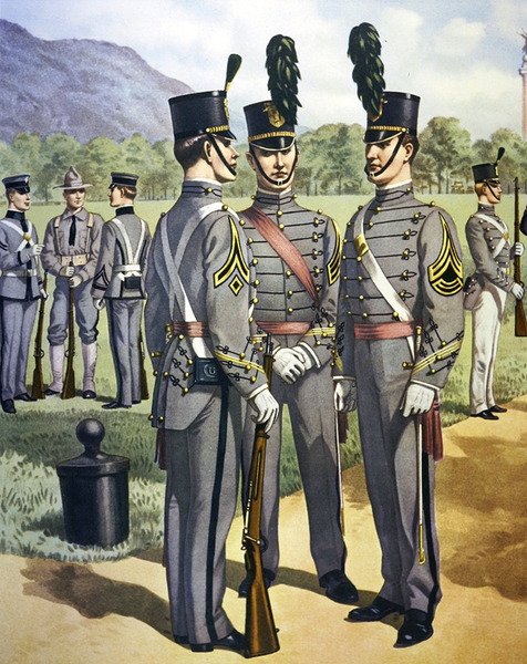 ウエストポイント陸軍士官学校の1902-07年の制服（カラーリトグラフ）