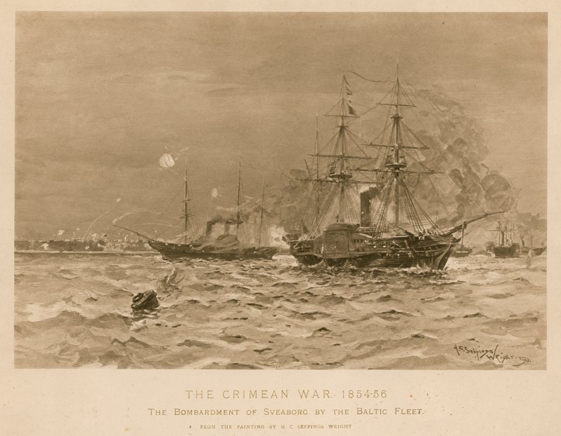 英国バルチック艦隊によるスベボーグ砲撃（クリミア戦争 作： ヘンリー・チャールズ・セッピングス・ライト