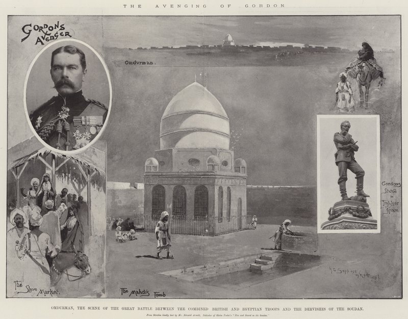 ゴードンの復讐、オムドゥルマン、イギリス軍とエジプト軍の合同部隊とスーダンの教団との間の大戦いの場面 作： ヘンリー・チャールズ・セッピングス・ライト