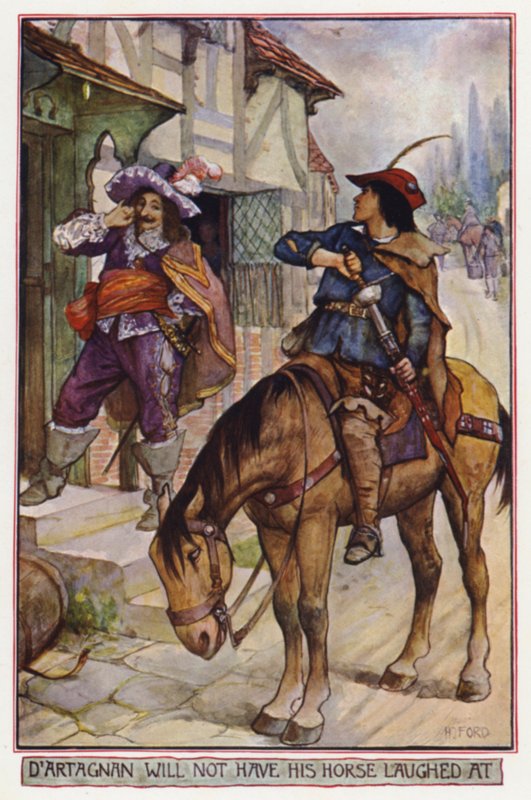 ダルタニアンは自分の馬を笑われない」（アレクサンドル・デュマ著『三銃士』の一場面）（カラーリトグラフ 作： ヘンリージャスティスフォード