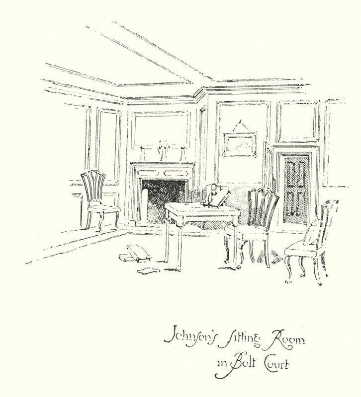 ロンドン、ボルトコートのDr.Johnsons Sitting Room（リトグラフ 作： ハーバート（後）レイルトン