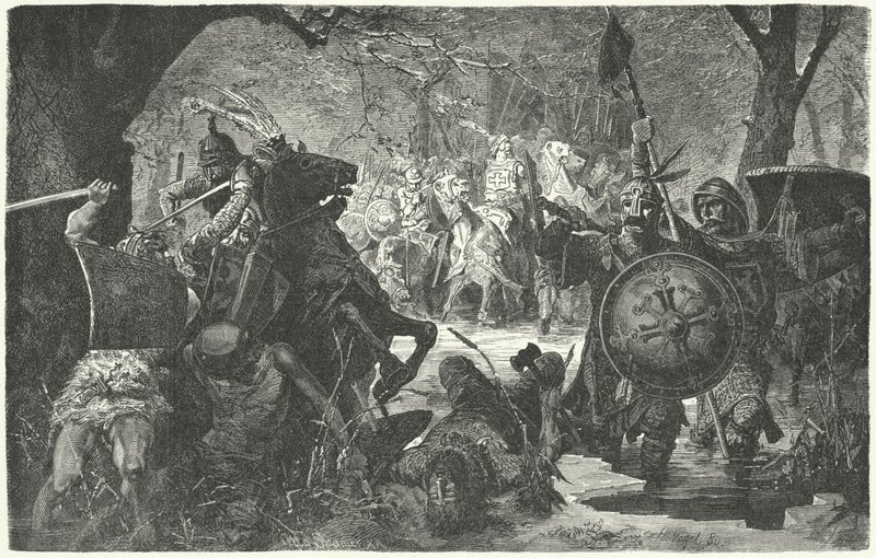 1255年の異教の旧プロイセン人に対するボヘミア十字軍のオットカーII 作： ハーマン・フォーゲル