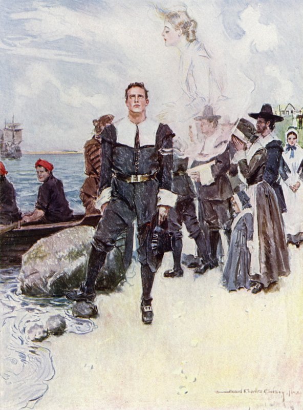Kuvitus Henry Wadsworth Longfellowin The Courtship of Miles Standishin teokseen (värilitho) 作： ハワード・チャンドラー (後) クリスティ