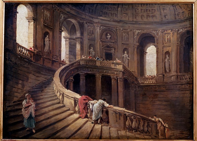抽象画　教会と階段 Hubert_Robert_-