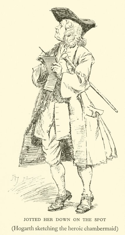 英雄的な侍女をスケッチしたホガースの「Jotted her down on the spot」（エングレービング 作： ヒュー・トムソン