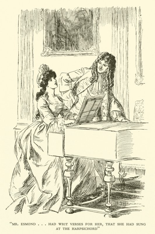 エズモンドは彼女のために詩を書き、彼女はチェンバロで歌った（彫刻）。 作： ヒュー・トムソン