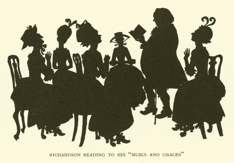 リチャードソンが "Muses and Graces "を読んでいる様子（エングレーヴィング 作： ヒュー・トムソン