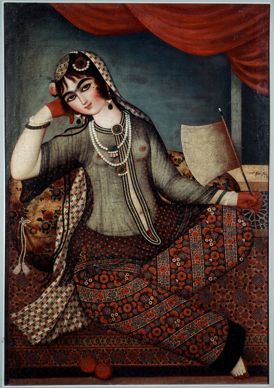 伝統的な老人と美女の人物像の絵画イラン製 Iranian_School_-