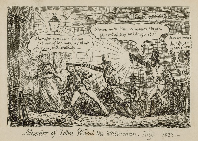 水夫ジョン・ウッド殺害事件、1833年7月（エングレーヴィング） 作： アイザック（後）クルクシャンク