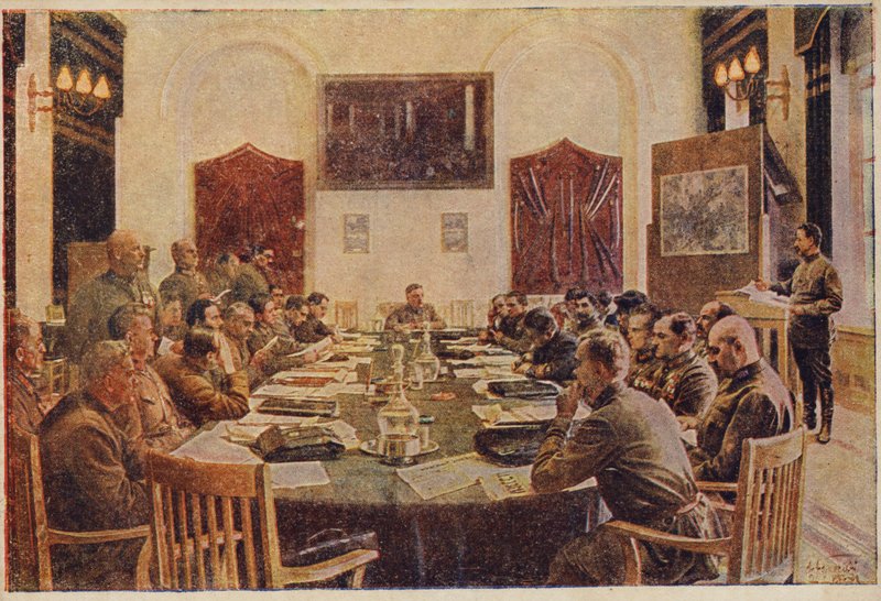 革命軍事評議会、ソビエトロシアの会議。 c1925-1934 作： アイザック・イスラエルビッチ・ブロツキー