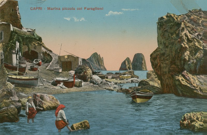 小さなマリーナとファラリオーニ、カプリ。 1913年に送られたはがき。 作： イタリアの写真家