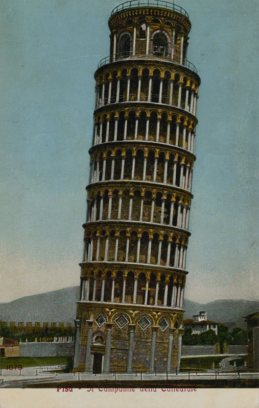 ピサの斜塔。 1913年に送られたはがき。 作： イタリアの写真家