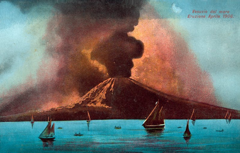 ヴェスヴィオ火山の噴火、1906年4月（カラーリトグラフ） 作： イタリア語学校