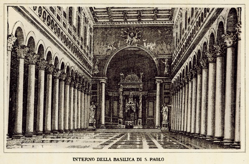 ローマ：セント・ポール寺院の内部（リトグラフ 作： イタリア語学校