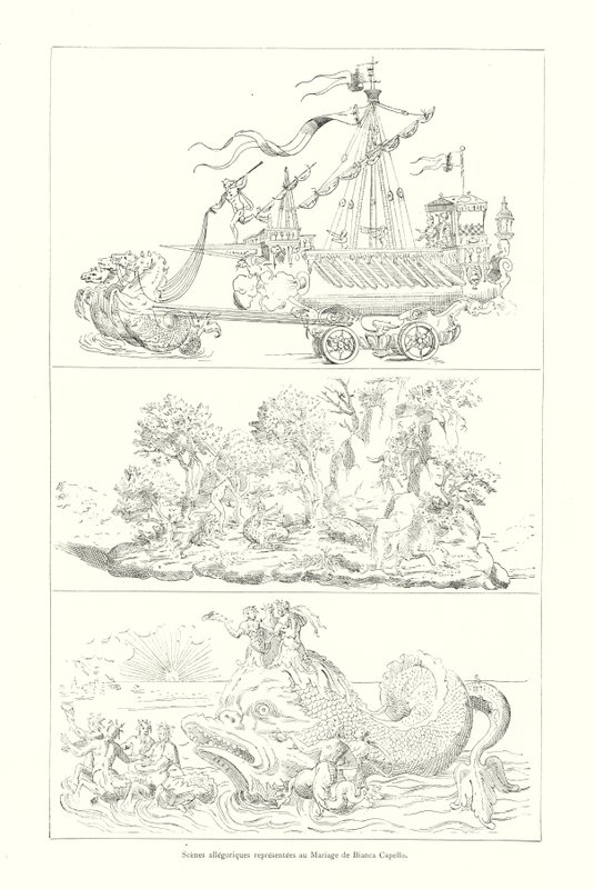 Scenes allegoriques representees au Mariage de Bianca Capello (e.g. engraving) 作： イタリア語学校