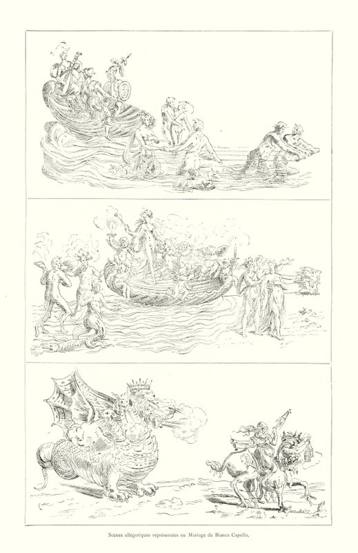 Scenes allegoriques representees au Mariage de Bianca Capello (e.g. engraving) 作： イタリア語学校