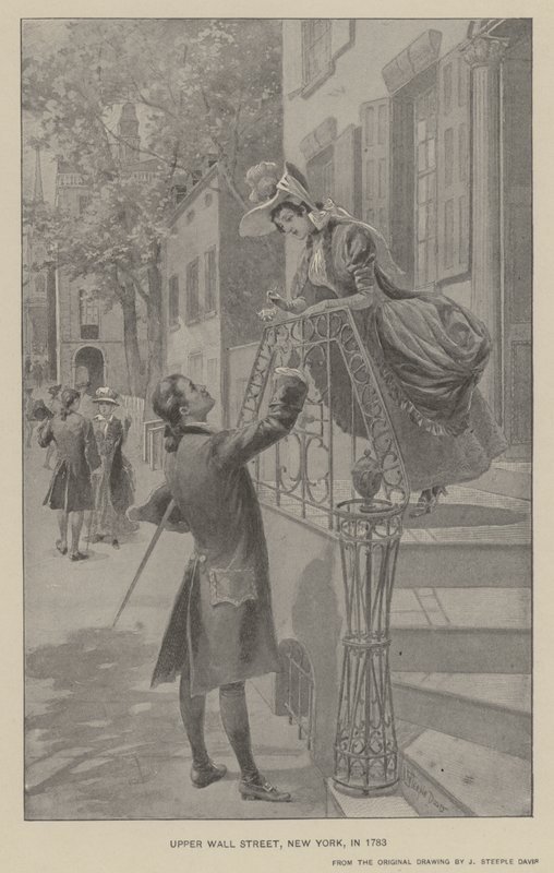 1783年のニューヨーク、アッパーウォール街（リトグラフ 作： J.（後）Steeple Davis