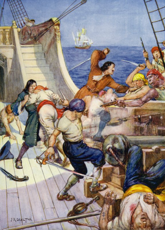 ブラックジョナサンの黄金」（カラーリトグラフ）の一場面。 作： JRスケルトン
