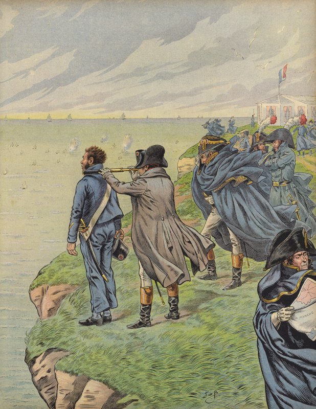 ナポレオンボナパルトがブローニュを出発する際に艦隊を調査 作： Jacques Marie Gaston Onfray de Breville（仕事）