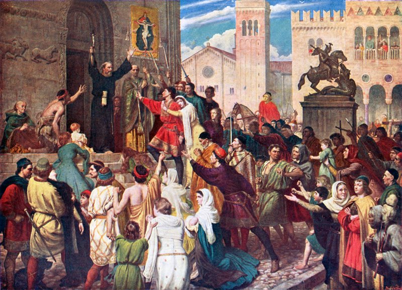 最初の十字軍を説教する隠者ペテロ（カラーリトグラフ） 作： 