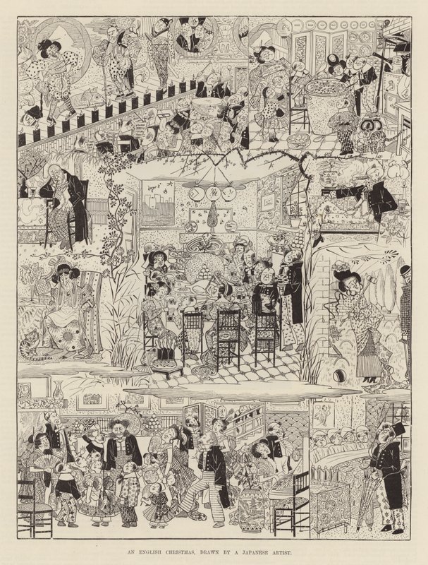 日本の画家が描いたイギリスのクリスマス（エングレービング 作： 日本語学校