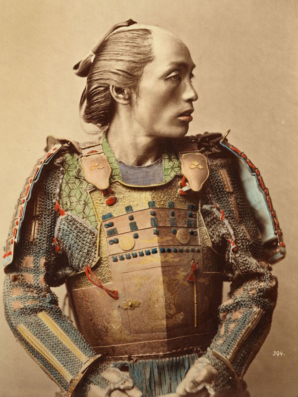 武士の肖像画 A4サイズ 全身鎧で武装した旧日本武士の肖像、1890