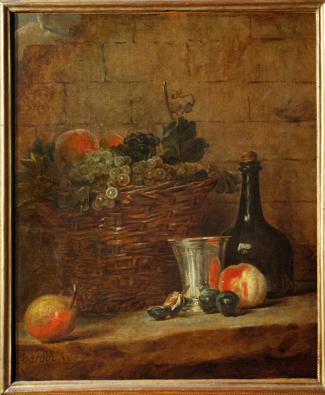 銀板画２点セット 果物のバスケットと風景画の絵画セット Jean-Baptiste_Simeon_Chardin_-