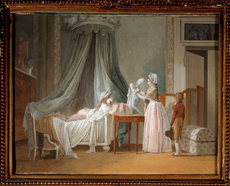 絵 女の子 男の子 作者不明 PARIS パリ 絵画 美術品 骨董品 ２枚セット Jean_Baptiste_Mallet_-