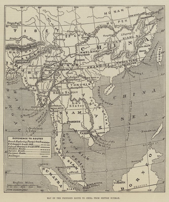 イギリスのビルマから中国への提案されたルートの地図 作： ジョン・ダワー