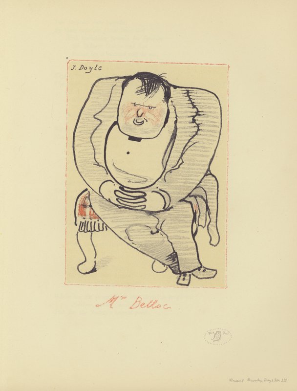 ヒレール・ベロック（英仏の作家・歴史家）の風刺画（カラーリトグラフ 作： ジョン・ドイル