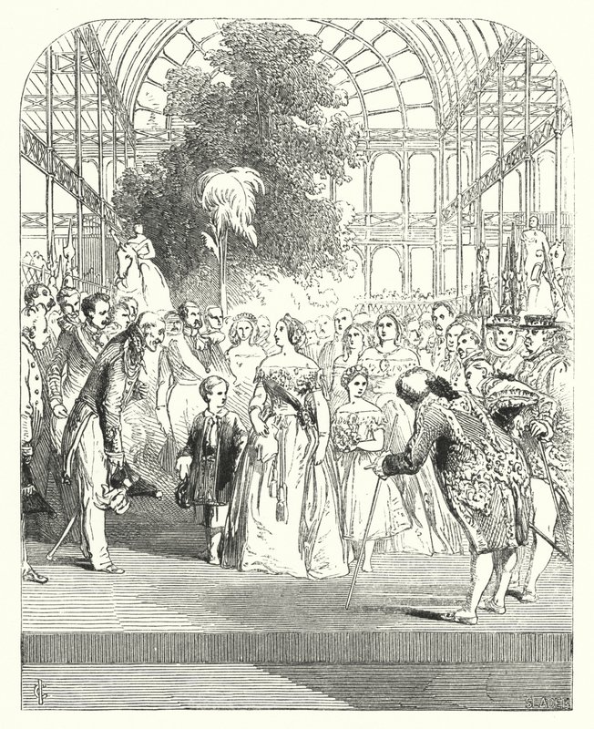 1851年の万国博覧会を訪れたヴィクトリア女王とその子供たち（ロンドン、ハイドパークのクリスタルパレス）（彫刻作品 作： ジョン（後）ギルバート