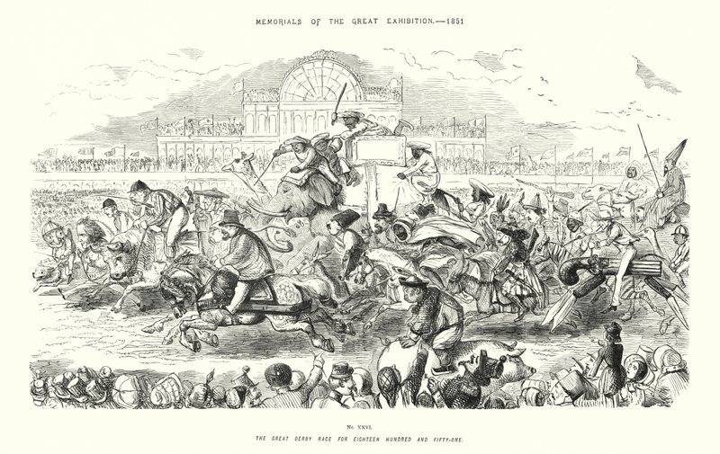 1851年の大博覧会の記念品、1898年の大ダービーレース（エングレービング 作： ジョン（後）リーチ