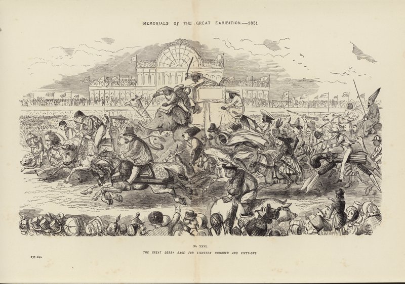 1851年の大博覧会の記念品、1898年の大ダービーレース（エングレービング 作： ジョン（後）リーチ