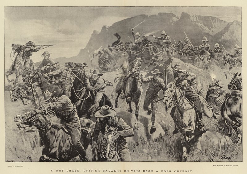 ホットチェイス、Boer Outpostを駆り立てるイギリス騎兵 作： ジョン・チャールトン