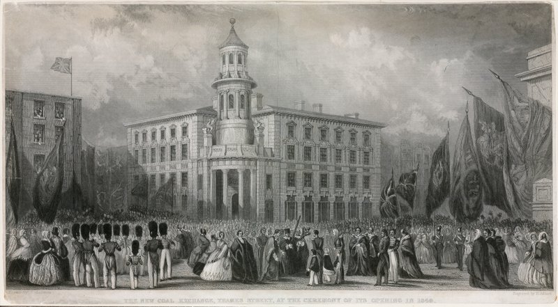 1849年の開所式での新しい石炭取引所、テムズストリート 作： ジョン・フランシス・サーモン