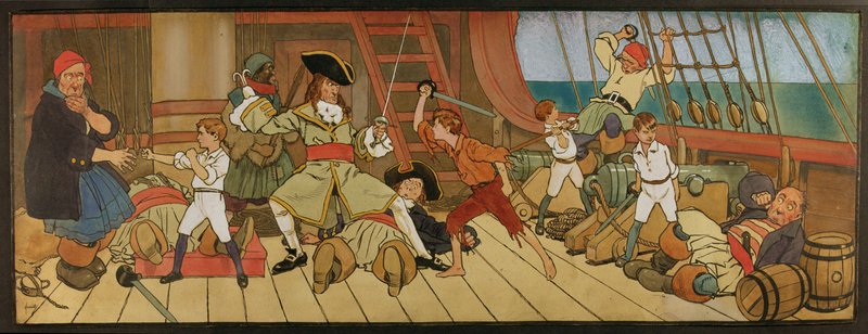 リトグラフ ピーターパン THE DEFEAT OF THE PIRATES 迷子たちの海賊との戦いと、ピーターのフック船長との最後の決闘