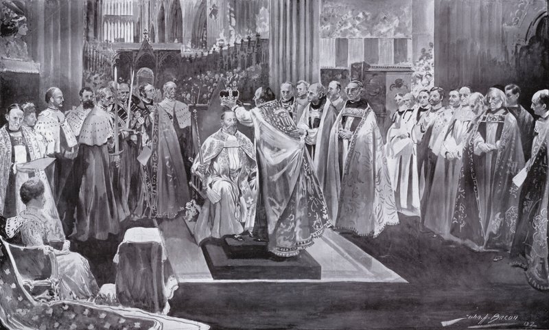 カンタベリー大司教、ウェストミンスター寺院、ロンドン、1902年にエドワード7世の王冠 作： ジョン・ヘンリー・フレデリック・ベーコン
