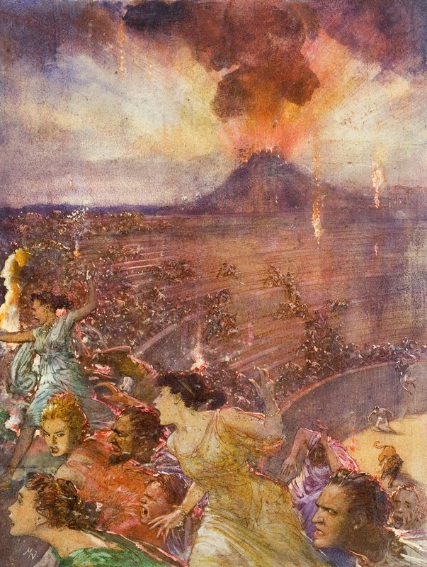 ヴェスヴィオ火山の噴火（紙にグワッシュ） 作： ジョン・ミラー・ワッツ