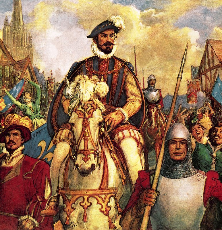 1588年、ギーズ公はプロテスタントの反乱軍を打ち破り、パリに凱旋する。 作： ジョン・ミラー・ワッツ