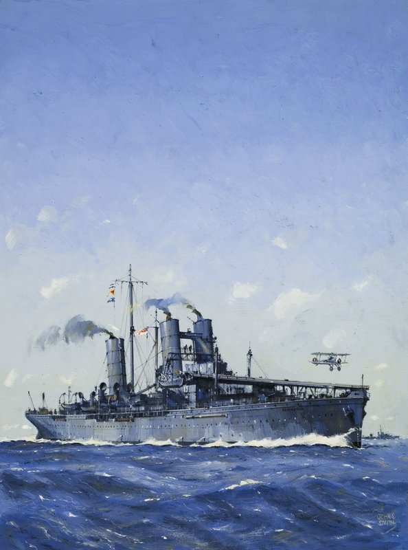 HMSカンパニア（紙にグワッシュ） 作： ジョン・S・スミス