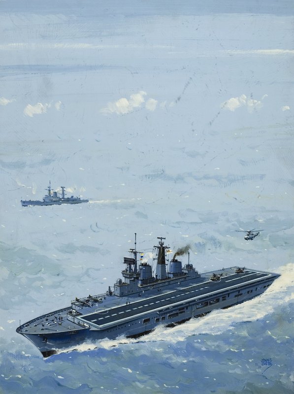 HMS インヴィンシブル（紙にグワッシュ） 作： ジョン・S・スミス