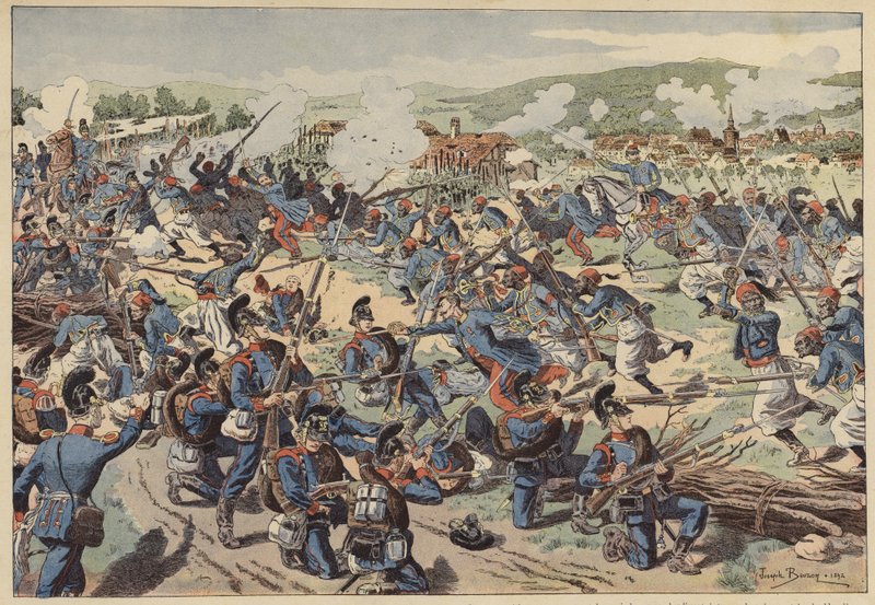 ヴィッセンブルグの戦い、普仏戦争、1870年8月4日（カラーリトグラフ 作： ジョセフ・チャールズ（後）ブゾン
