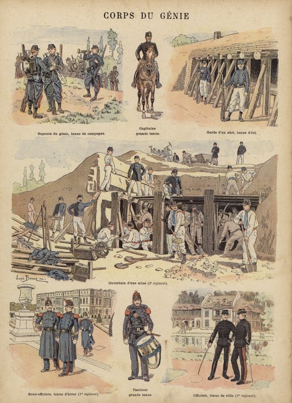 フランス陸軍の軍事技術者（カラーリトグラフ 作： ジョセフ・チャールズ（後）ブゾン