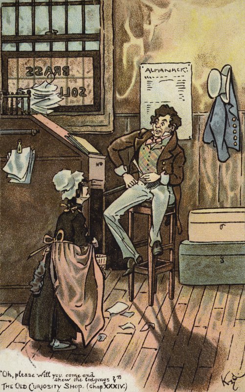 チャールズ・ディケンズ作『The Old Curiosity Shop』の一場面（カラーリトグラフ） 作： ジョセフ・クレイトン (1856 1937) (後) クラーク