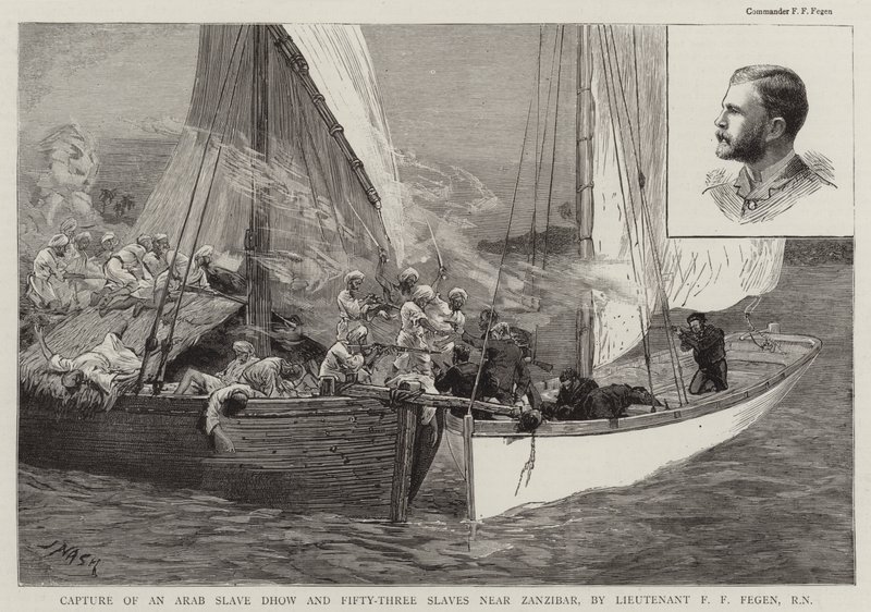 ザンジバル近郊のアラブ奴隷ダウ船と53人の奴隷の捕獲、少佐FF