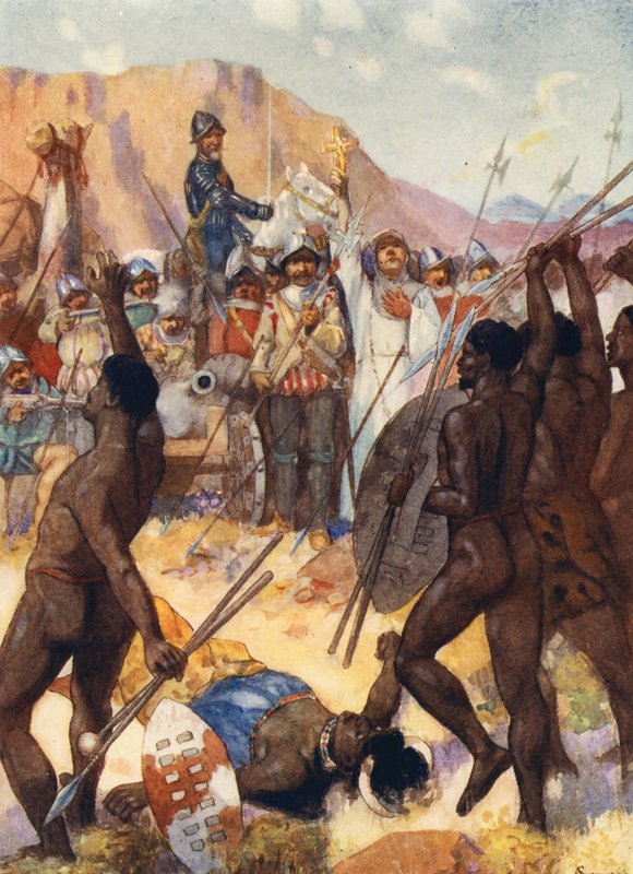 カフィール人と戦うバレト（カラーリトグラフ） 作： ジョセフ・ラトクリフ（後）スケルトン