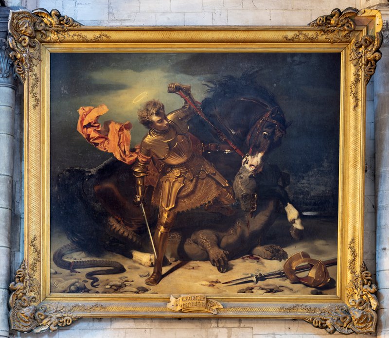 逸品　聖ジョージの竜退治　木彫金彩色聖人像　スペイン　19世紀 Jules_Claude_Ziegler_-